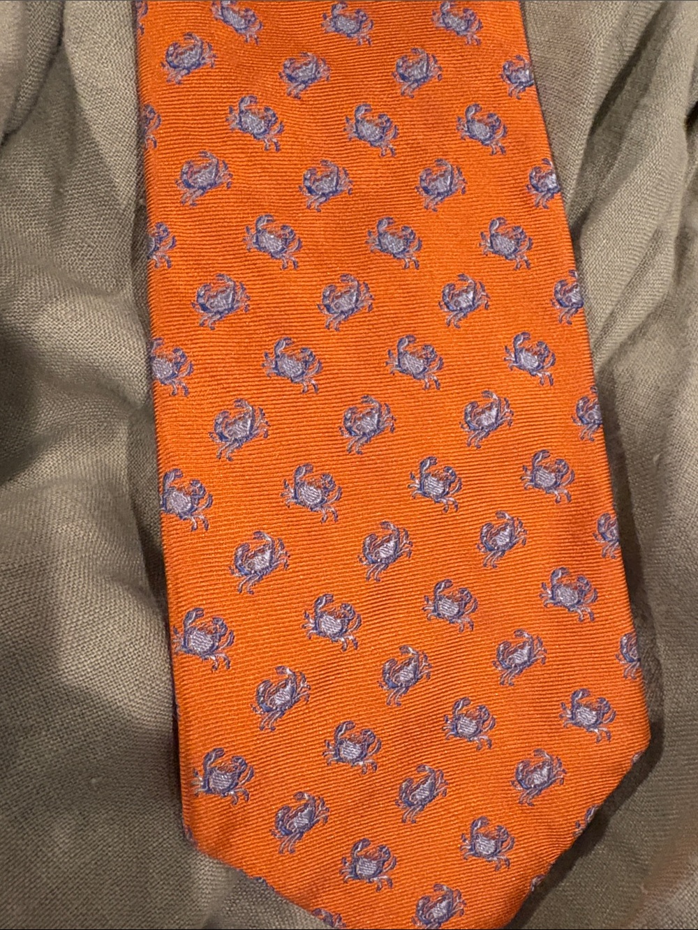 Tommy Hilfiger Orange Embroidered Crab Silk Tie - Men Accessories